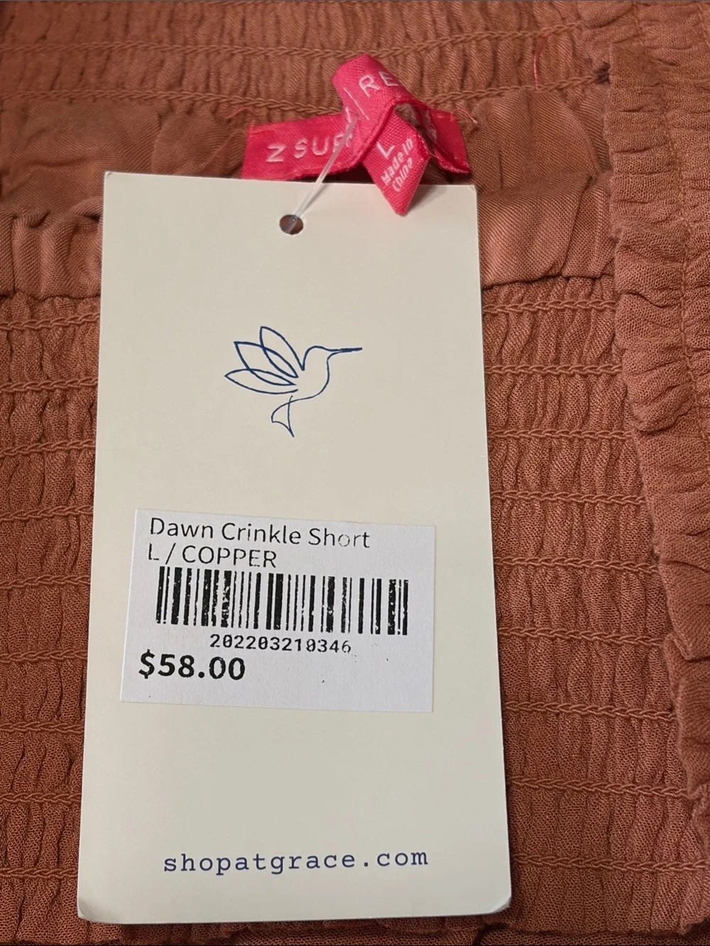 NWT Z Supply Dawn Crinkle Short Copper Women’s Elastic Band Size Large Boutique - Picture 4 of 7